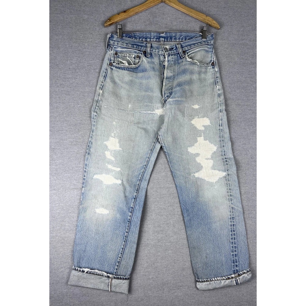 Vintage 80s Redline Levis 501 Jeans 30x27 Made in USA Selvedge‎ Denim Distressed